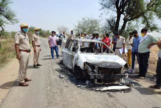 car driver brunt alive in basur alwar