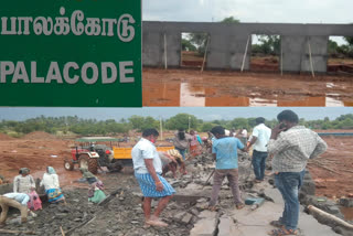 மழை காரணமாக இடிந்து விழுந்த குளிர்பதன கிடங்கு சுவர்