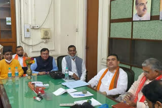 Dilip Ghosh and Suvendu Adhikari meeting with BJP MLAs at West Bengal assembly