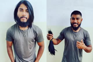young man who donated hair to make a wig for cancer patients in gadag