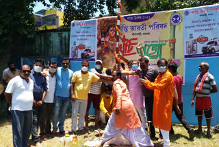 Durga Puja : khuti puja at Malda Shanti Bharati Parishad