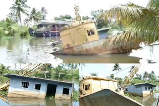 dredger sank in lake  കായലിൽ മുങ്ങിയ ഡ്രഡ്‌ജർ  നാലുപങ്ക് കായൽ  nalupank kumarakom  നാലുപങ്ക് കായൽ