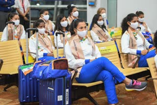 Indian players at the Airport in Delhi as they were leaving for Tokyo