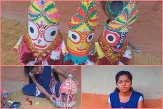 a young lady of nayagarh making small chariot