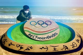 Tokyo Olympics:  Renowned sand artist Sudarsan pattnaik sends his best wishes to Indian athletes with sand art at Puri Sea Beach
