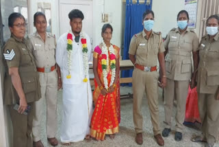 marriage at cuddalore poice station  cuddalore poice station  cuddalore news  cuddalore latest news  காதலியை கர்ப்பமாக்கிய காதலன்  கடலூரில் காதலியை கர்ப்பமாக்கிய காதலன்  போராடி கரம் பிடித்த காதலி  கடலூர் செய்திகள்  காவல் நிலையத்தில் திருமணம்