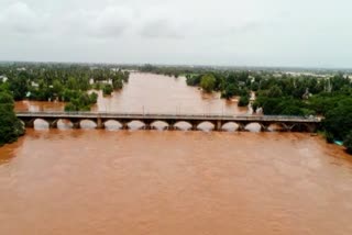 Krishna river flood drone view