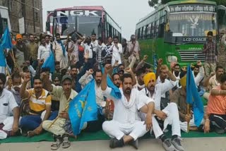 Contract employees jammed the bus stand