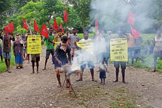 Rural labour union protest at Tinsukia