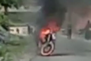 fire broke out from two wheeler at kanigiri in prakasam