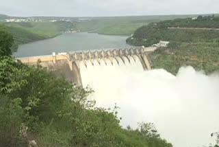 Water release through 10 gates in Srisailam reservoir