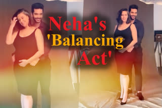 Neha Dhupia's 'balancing act' in stilettos, watch BTS video from her maternity shoot