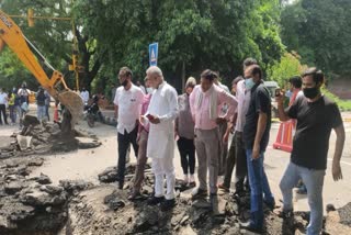 Road collapses under IIT flyover MLA and officials reached the spot