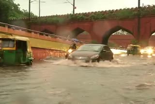 Waterlogging in Yamuna Bazar area following rainfall in the national capital this morning