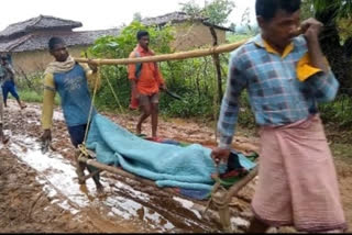 patient was taken to ambulance in the cot because of bad road condition in balrampur