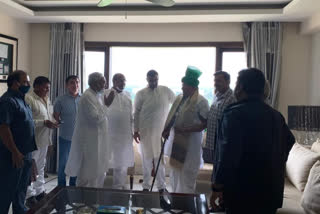 Bihar CM Nitish Kumar, JD-U leader K C Tyagi meet INLD chief O P Chautala
