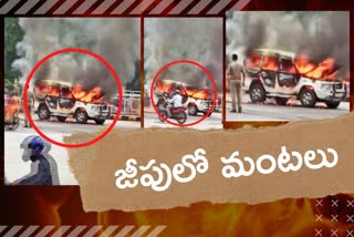 Police escort vehicle burnt at Khairatabad junction