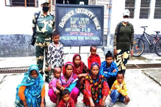 BSF apprehends 10 Bangladeshi nationals  Bangladeshi nationals illegally crossiInternational Border in Assam  bsf  bangladesh nationals  illegal crossing  international border  ബിഎസ്എഫ്  നിയന്ത്രണരേഖ  ബംഗ്ലാദേശി  അതിർത്തി  ബിഎസ്എഫ്  ബോർഡർ ഔട്ട്പോസ്റ്റ്
