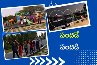 Durgam Cheruvu visitors, youth enjoying at Durgam Cheruvu park