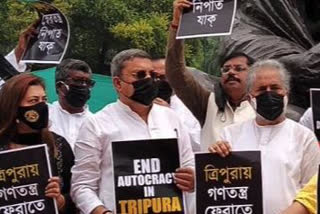 Sunil Mondal agitating against BJP Government of Tripura in Parliament
