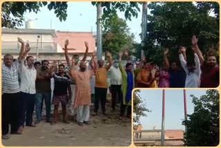 Residents protest against the 11000 electricity line being laid in the residential colony of Modinagar, Ghaziabad