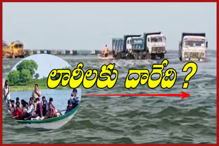 lorries stranded in the flood