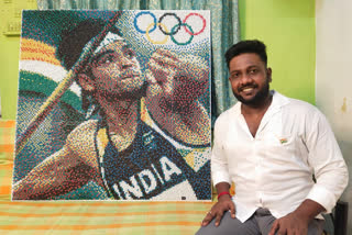 Mosaic portrait of Olympic gold medalist Neeraj Chopra