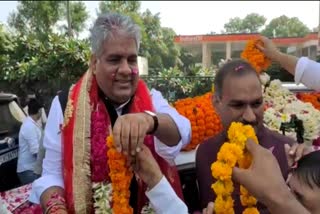 Newly appointed Union Minister Bhupendra Yadav took out Jan Ashirwad Yatra, workers welcomed in RK Puram