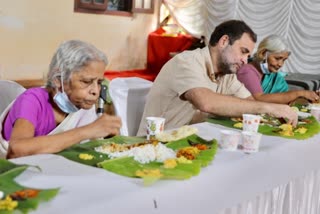 Congress leader Rahul Gandhi enjoys Onam Sadhya at old age home in Malappuram