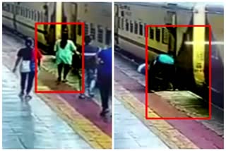 चलती ट्रेन पर चढ़ने की कोशिश कर रही महिला का फिसला पैर, CCTV में कैद हुआ हादसा