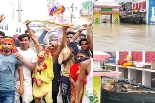 Devotees arrived amidst water to offer prayers in Bhagalpur