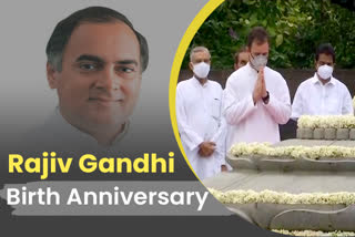 On the birth anniversary of former prime minister Rajiv Gandhi, son Rahul Gandhi pays tribute to him at Veer Bhumi