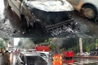 Watch: Moving car catches fire in Delhi