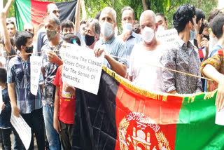 Afghan nationals protest in front of UNHCR in Delhi