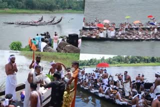 Utrattathi boat race  Utrattathi boat race without crowd and festive mood  kerala covid situation  ഉതൃട്ടാതി വള്ളംകളി  പള്ളിയോടങ്ങള്‍  കൊവിഡ് മാനദണ്ഡങ്ങള്‍  ജലഘോഷയാത്ര  boat race in covid situation