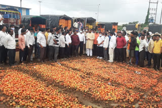 टोमॅटोचे भाव कोसळले, रस्त्यावर टोमॅटोचा चिखल