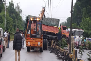 Liquor truck overturns in Hyderabad