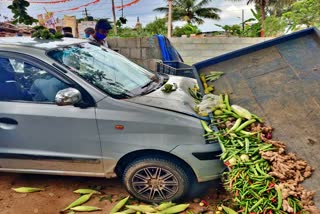 Drunk Car driver collide vegetable vehicles