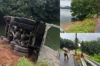 Injury to driver  Freight vehicle overturns into Chittaur Reservoir  Freight vehicle  ചരക്കു വാഹനം ചിറ്റാർ റിസർവോയറിലേക്ക് മറിഞ്ഞു  ചരക്കു വാഹനം  ലോറി ഡ്രൈവർ കൊല്ലം സ്വദേശി അനിൽകുമാര്‍  The lorry driver is Anil Kumar from Kollam