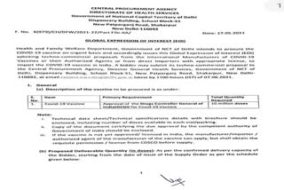 Delhi Govt, Vaccine, Global tender Delhi government Global Expression of Interest Delhi govt floats EOI 1 crore Covid-19 doses procurement Delhi floats global tender for vaccine Delhi Covid vaccine doses Delhi floats global tender for 1 crore Covid vaccine doses Delhi Covid ഒരു കോടി കൊവിഡ് വാക്സിൻ ഡോസുകൾക്കായി ആഗോള ടെണ്ടർ പുറപ്പെടുവിക്കാനൊരുങ്ങി ഡല്‍ഹി കൊവിഡ് വാക്സിൻ ആഗോള ടെണ്ടർ ഡല്‍ഹി