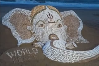 Sudarshan Patnaik uses 700 seashells to create sand art on Ganesh Chaturthi
