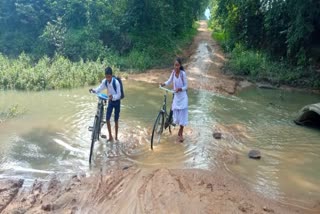 children going to school across the river