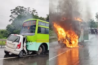 fire-in-bus-and-car-in-jharkhands-ramgarh-after-collision