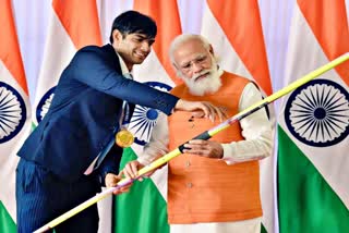 Gold Medalist Neeraj Chopra  Neeraj Chopra javelin  PM mementos  Neeraj Chopra  Neeraj Chopra Javelin e Auction  नीरज चोपड़ा  नीरज चोपड़ा का भाला  पीएम मोदी के तोहफों की नीलामी  प्रधानमंत्री नरेंद्र मोदी  PM Narendra Modi