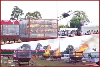 drone burnt in fire in rhino horn burning ceremony in bokakhat