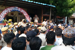 Muslims protest outside Subhash Chowk police station in Jaipur