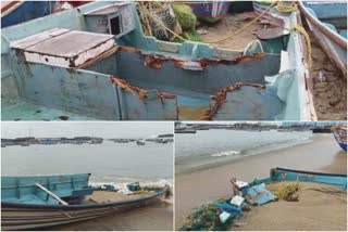 boat damaged due to heavy rain at vizhinjam  vizhinjam  heavy rain  boat damaged  വിഴിഞ്ഞം  കടൽക്ഷോഭം  മത്സ്യബന്ധന ഉപകരണങ്ങൾ  മത്സ്യബന്ധനം  ശക്തമായ മഴ