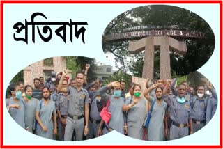Security personnel protest at Silchar Medical College Hospital