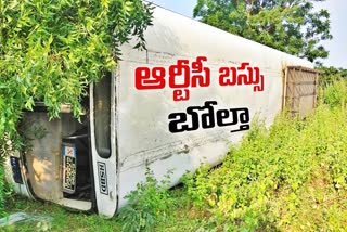 RTC bus overturns at kondapur, jangaon district