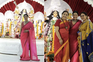 Durga Puja: actress Kajol Celebrates Saptami With Cousin Sharbani Mukherjee And Family